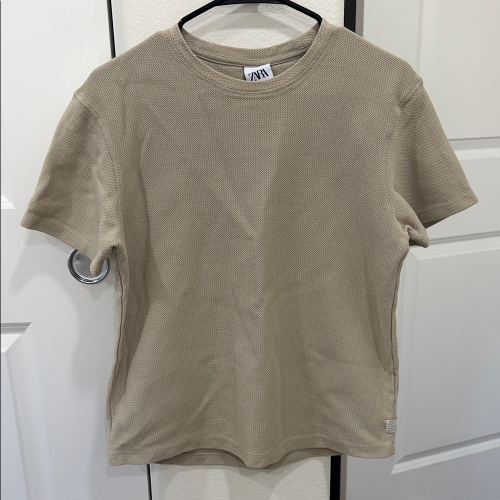 Zara Taupe Waffle Knit Tee
